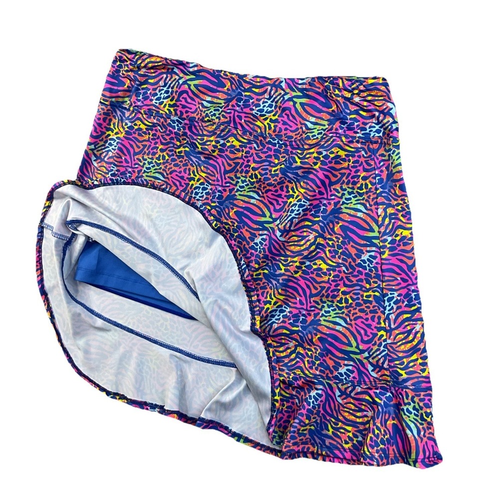 Birdies And Bows Skirt Women Sz L Skort Colorful Animal Print Golf Active Ruffle